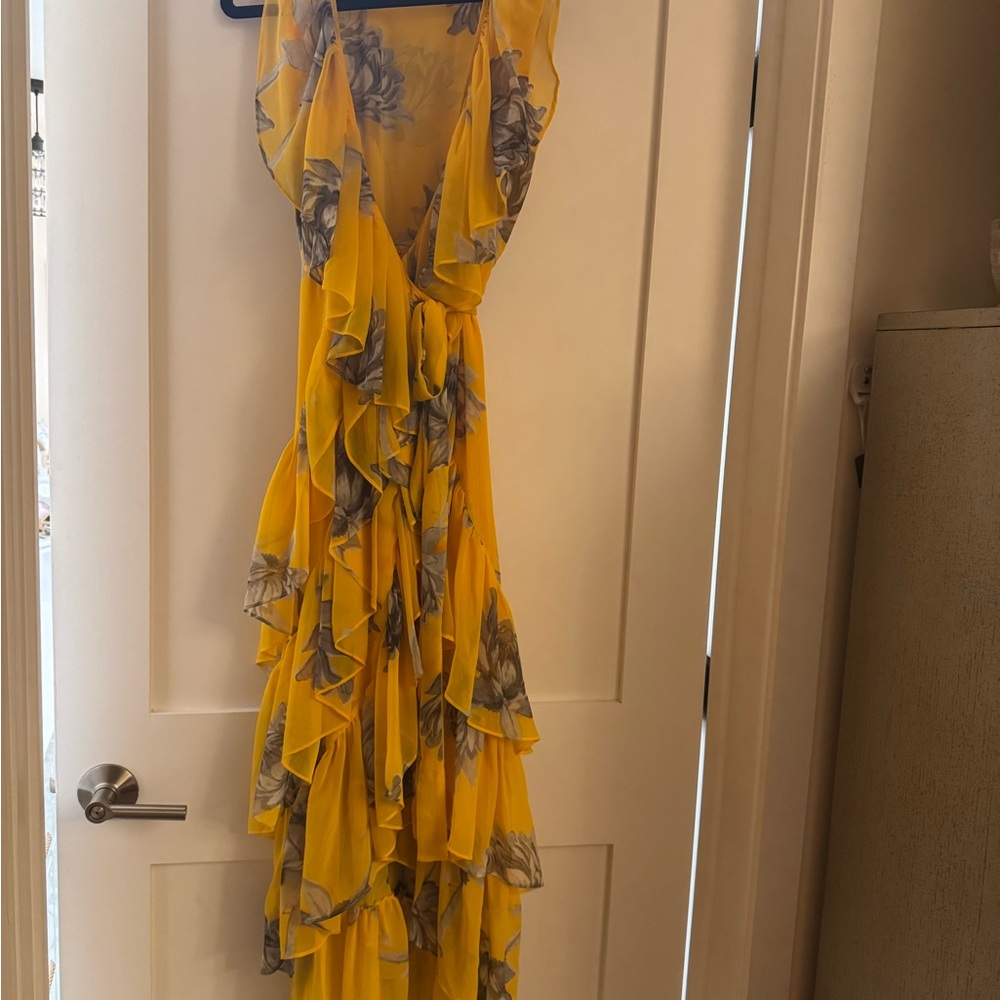 MISA Los Angeles Yellow Floral Ruffle Maxi Dress - Size Small